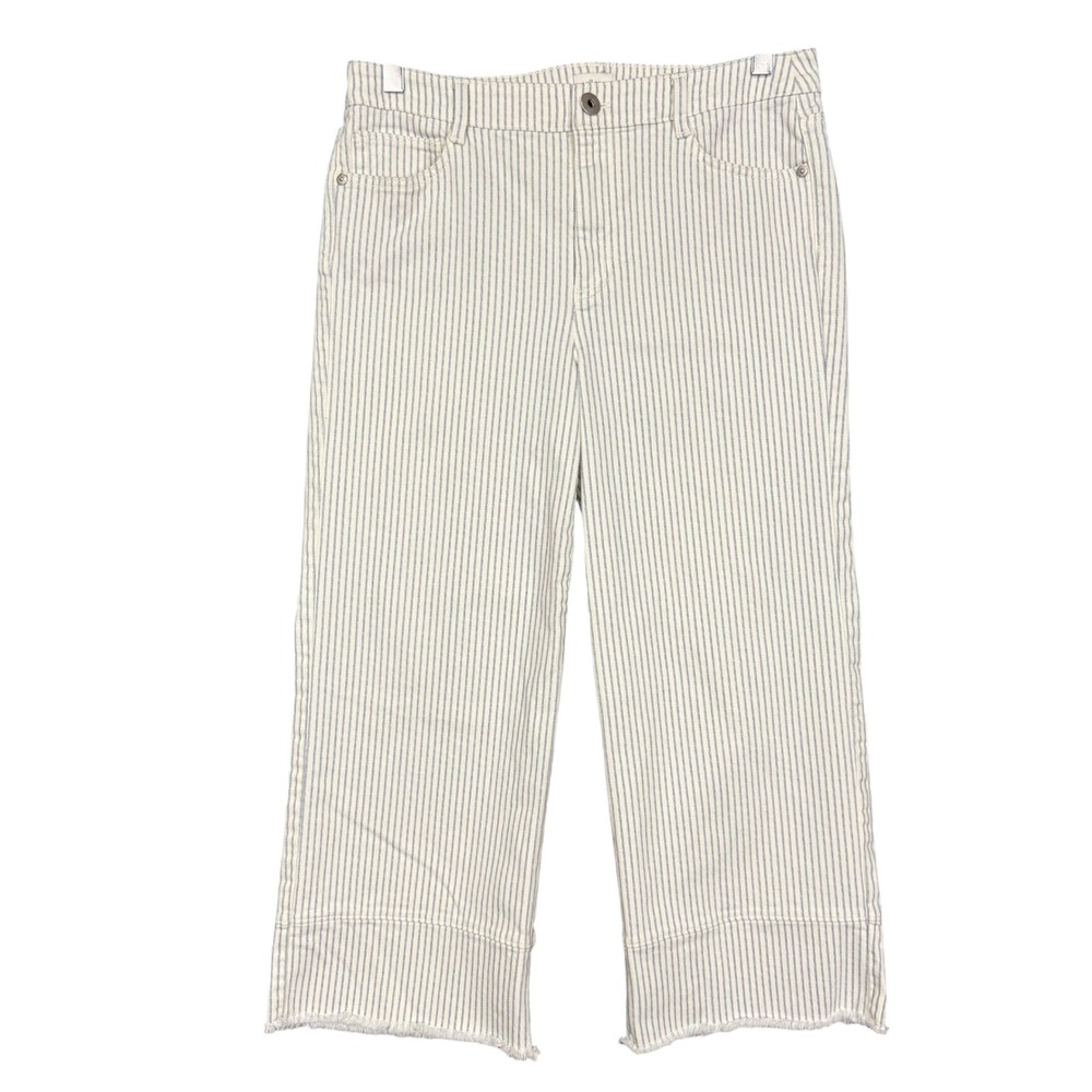 J Jill Jeans Womens 10P Petite White Blue Striped Denim High Rise Full Leg Crop